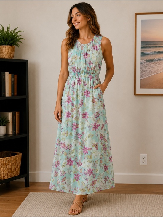 Hatley Dresses & Skirts - Hatley Floral Aqua Maxi Dress XS | Sleeveless Lined Modal Summer Dress